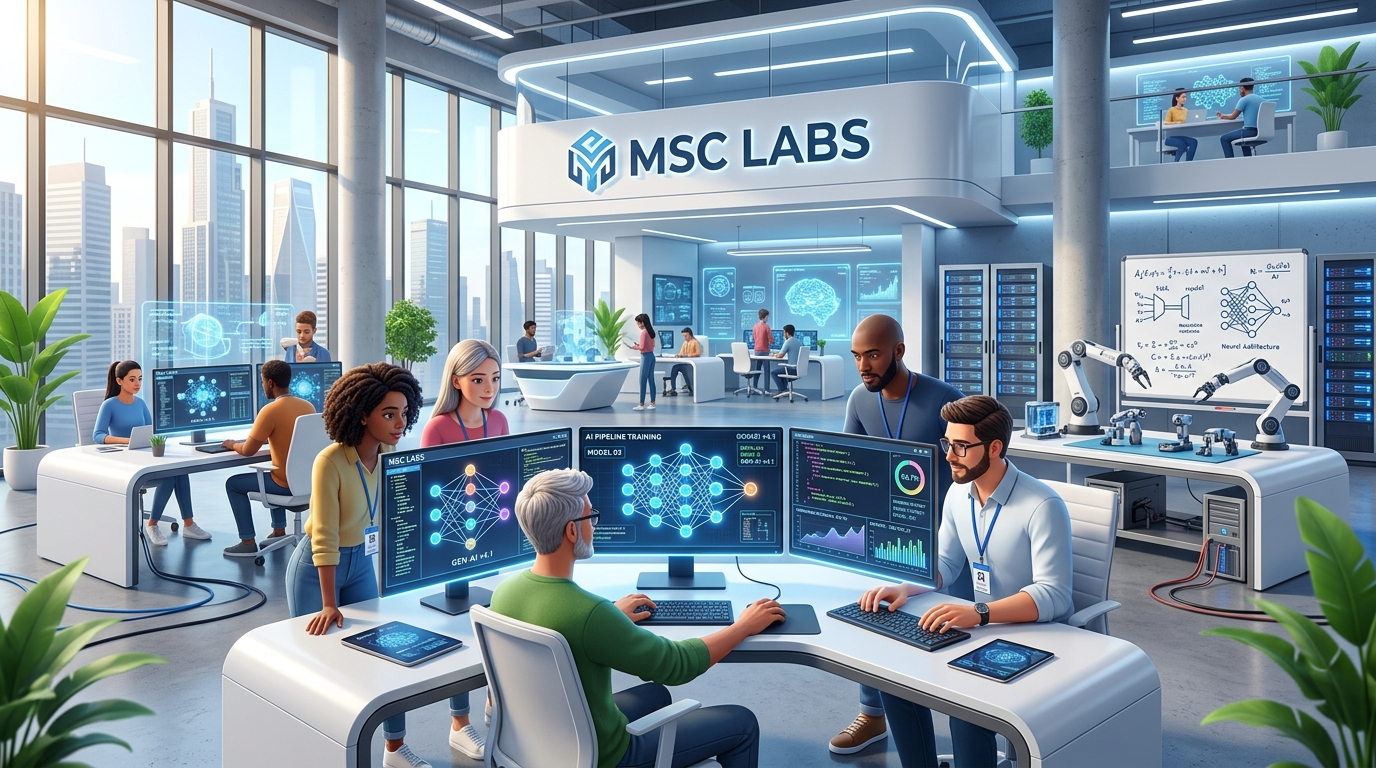 Alunos e engenheiros trabalhando no MSC Labs
